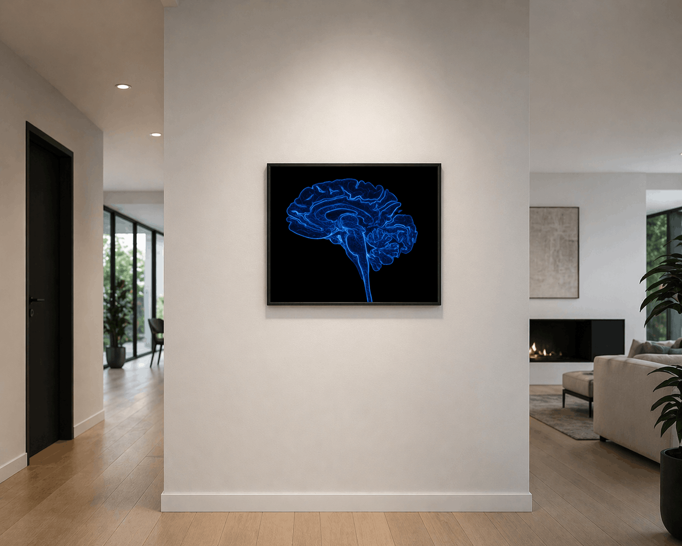 Neon Sagittal Brain Anatomy Art – Blue