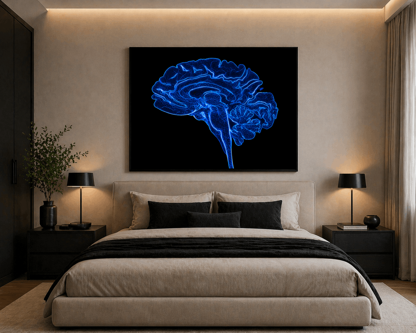 Neon Sagittal Brain Anatomy Art – Blue