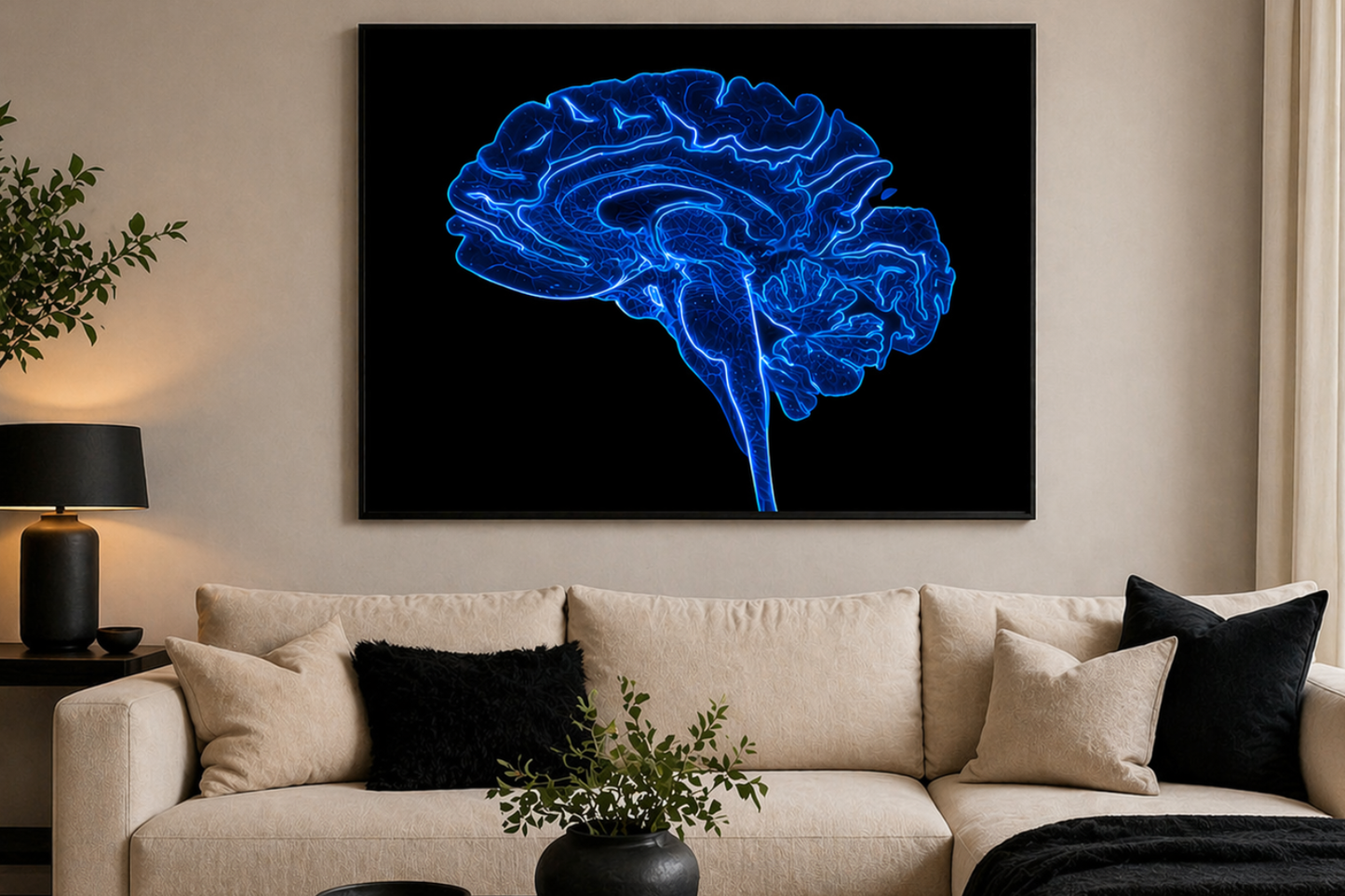 Neon Sagittal Brain Anatomy Art – Blue