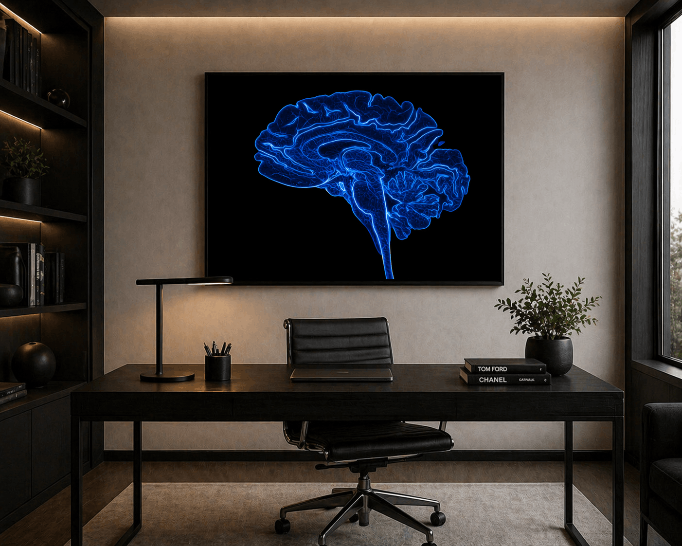 Neon Sagittal Brain Anatomy Art – Blue