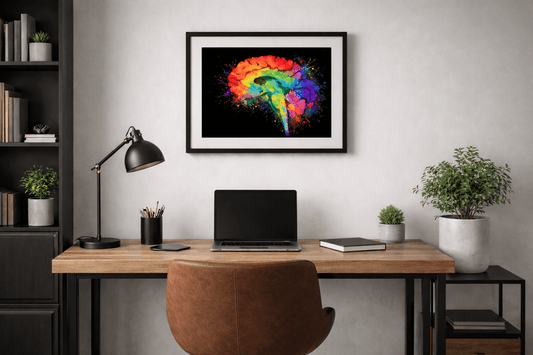 Multi-Color Splash Brain Anatomy Art - Black Background