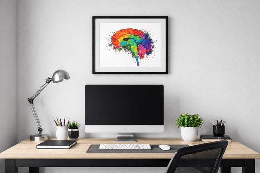 Multi-Color Splash Brain Anatomy Art - White Background