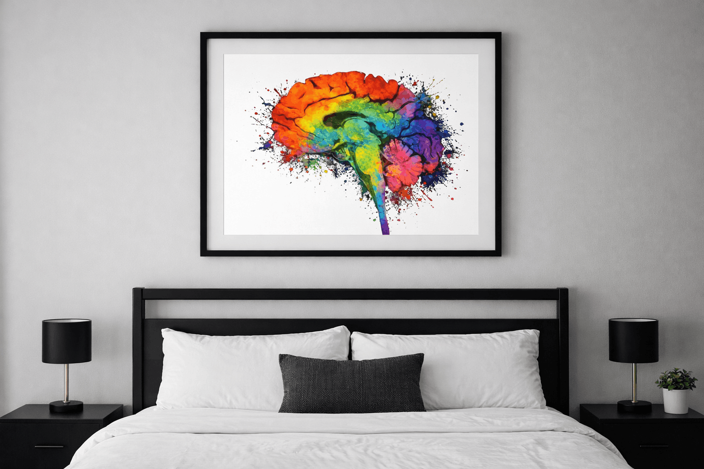 Multi-Color Splash Brain Anatomy Art - White Background