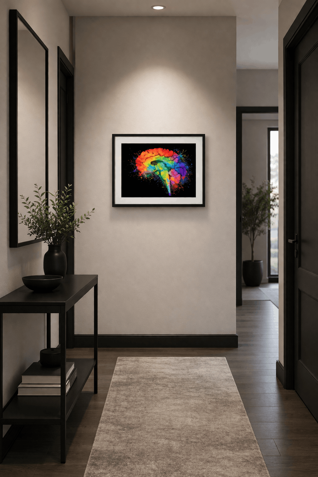 Multi-Color Splash Brain Anatomy Art - Black Background