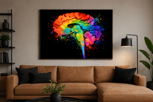 Multicolor Splash Brain Anatomy Art - Black Background