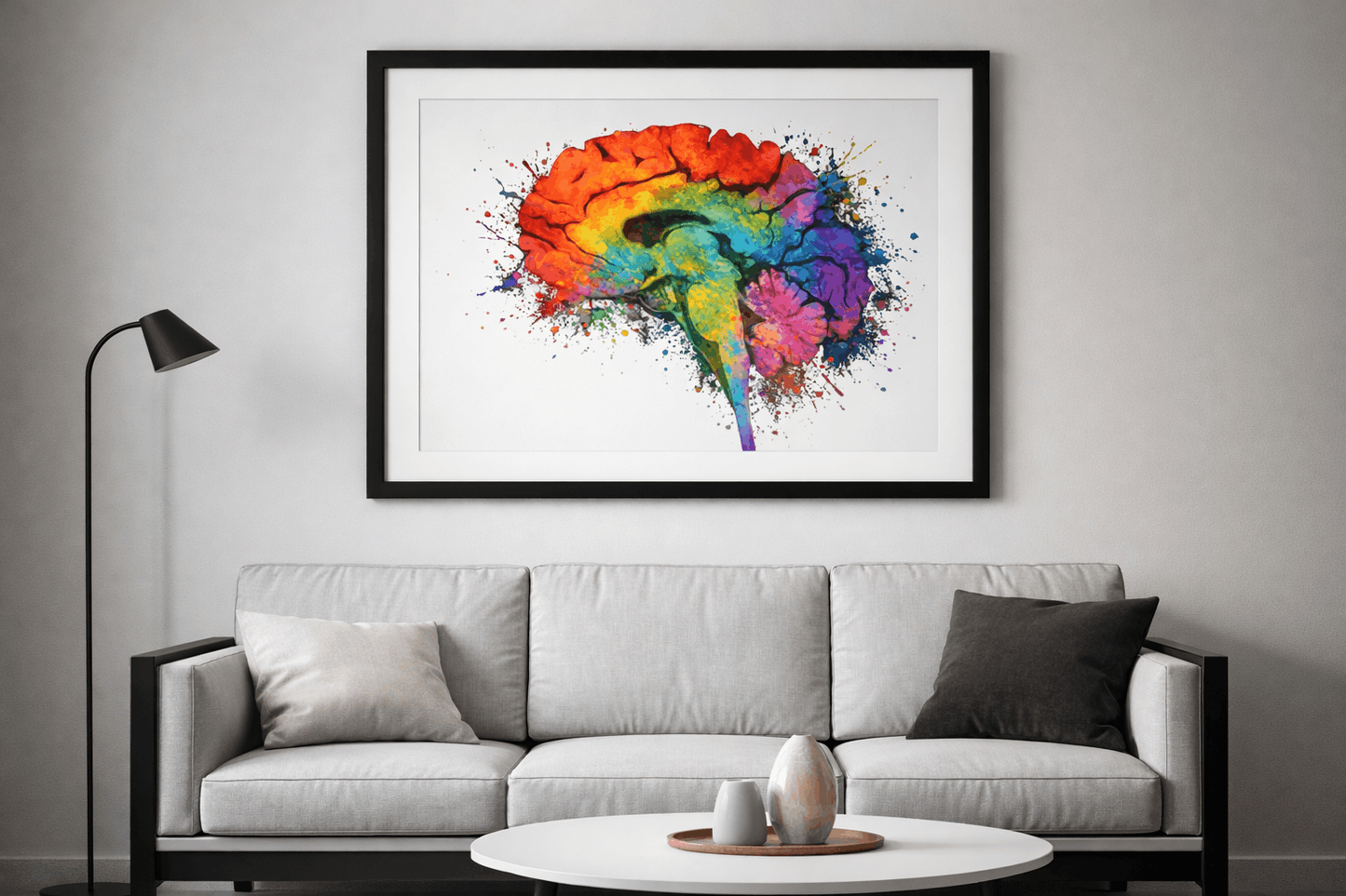 Multi-Color Splash Brain Anatomy Art - White Background
