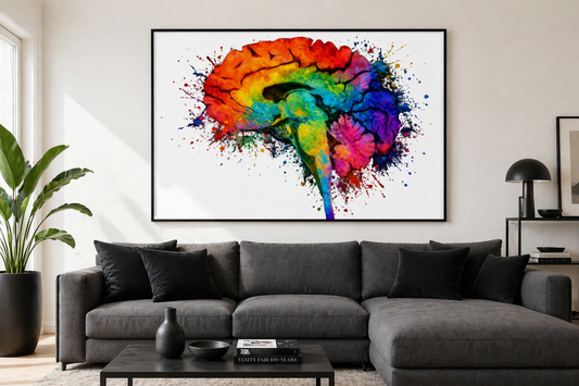 Multicolor Splash Brain Anatomy Art - White Background