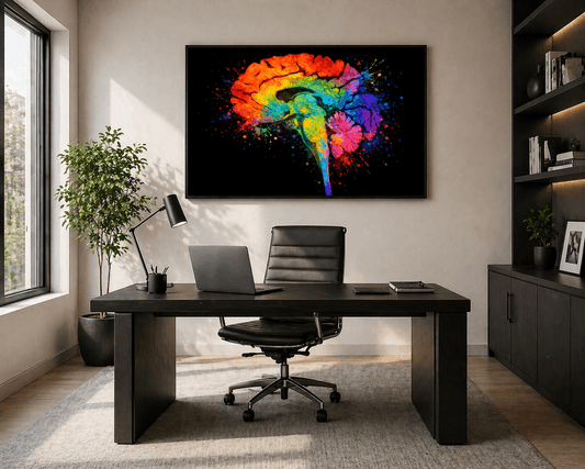 Multicolor Splash Brain Anatomy Art - Black Background