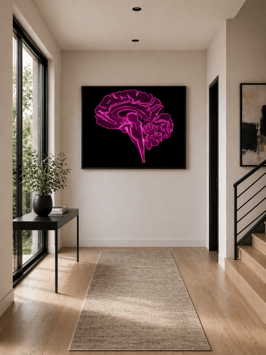 Neon Sagittal Brain Anatomy Art – Pink