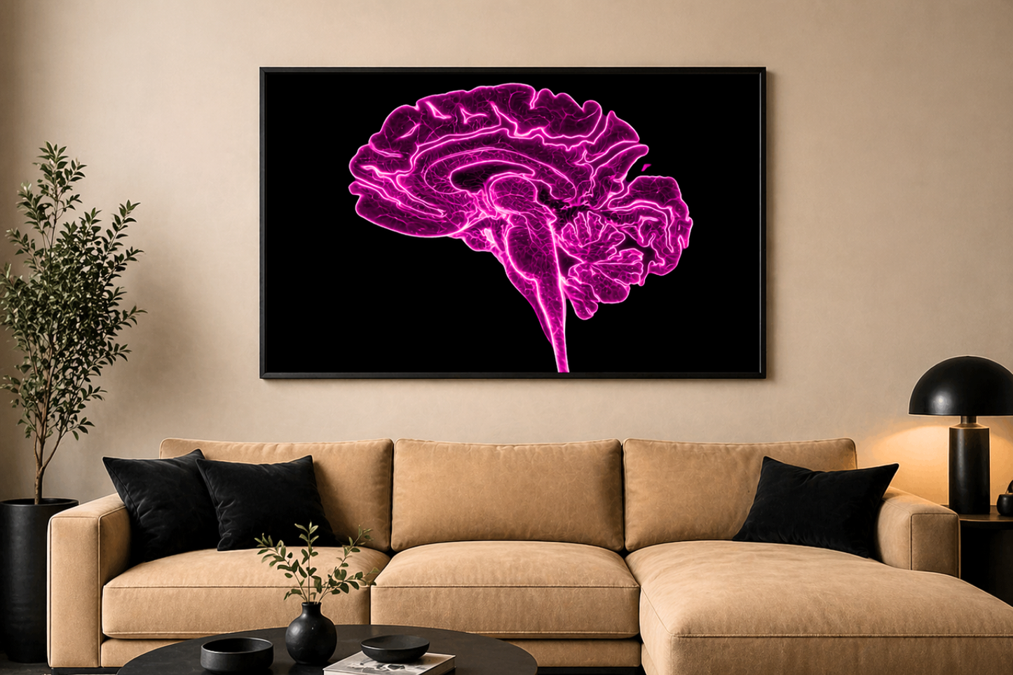 Neon Sagittal Brain Anatomy Art – Pink