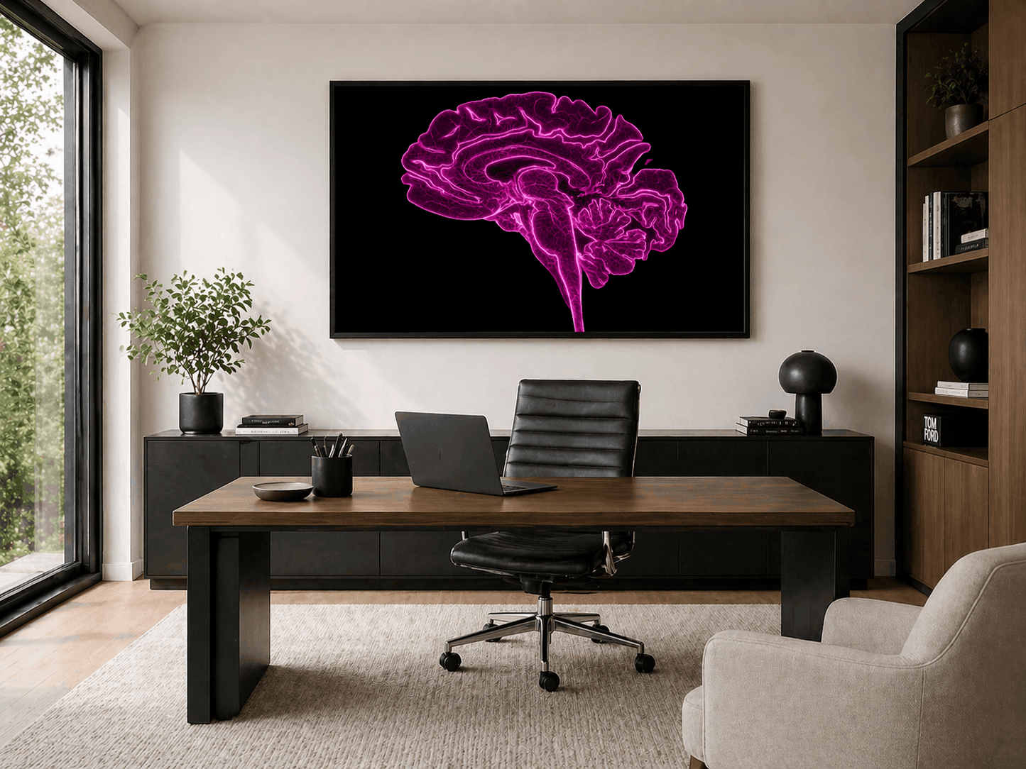 Neon Sagittal Brain Anatomy Art – Pink
