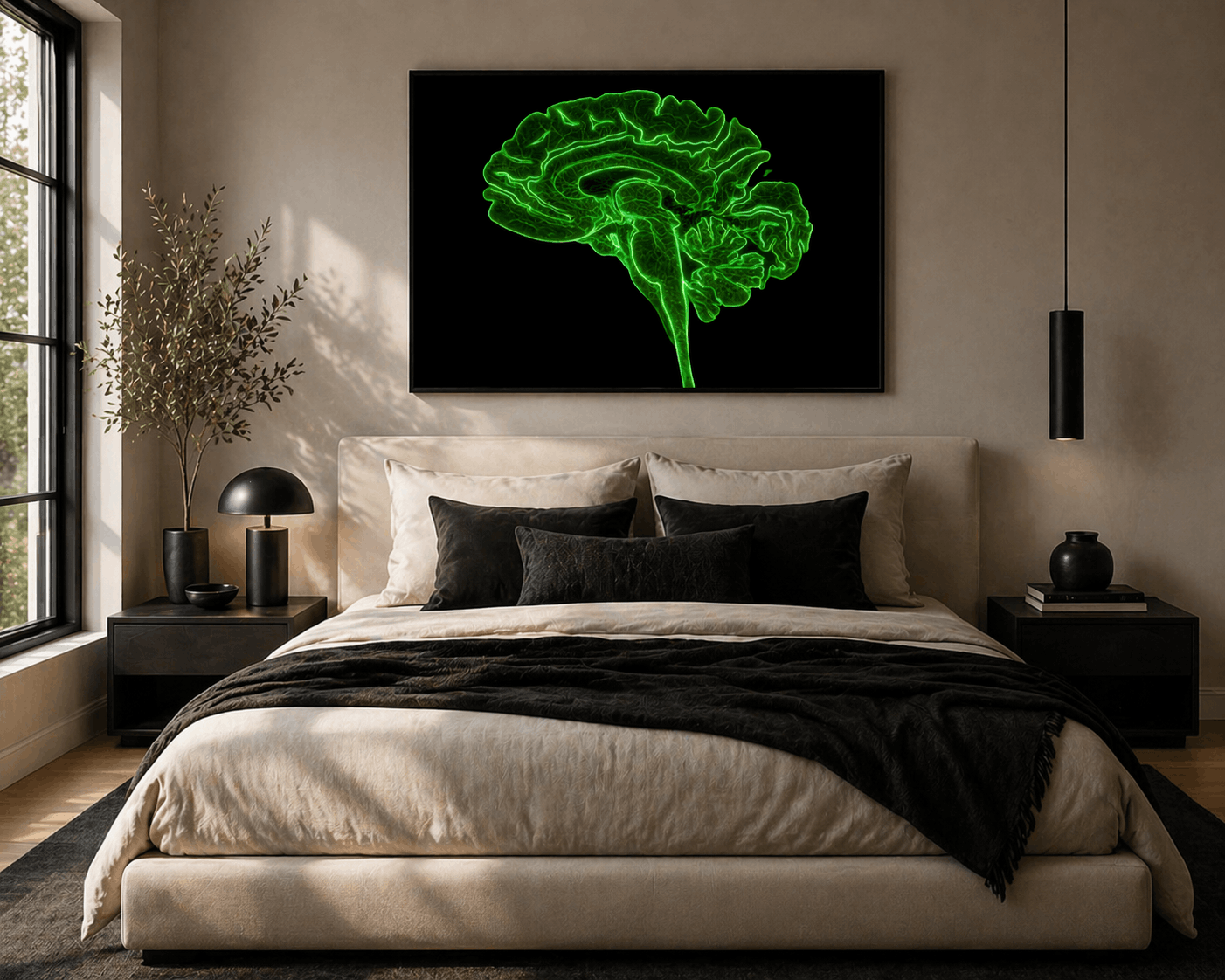 Neon Sagittal Brain Anatomy Art – Green