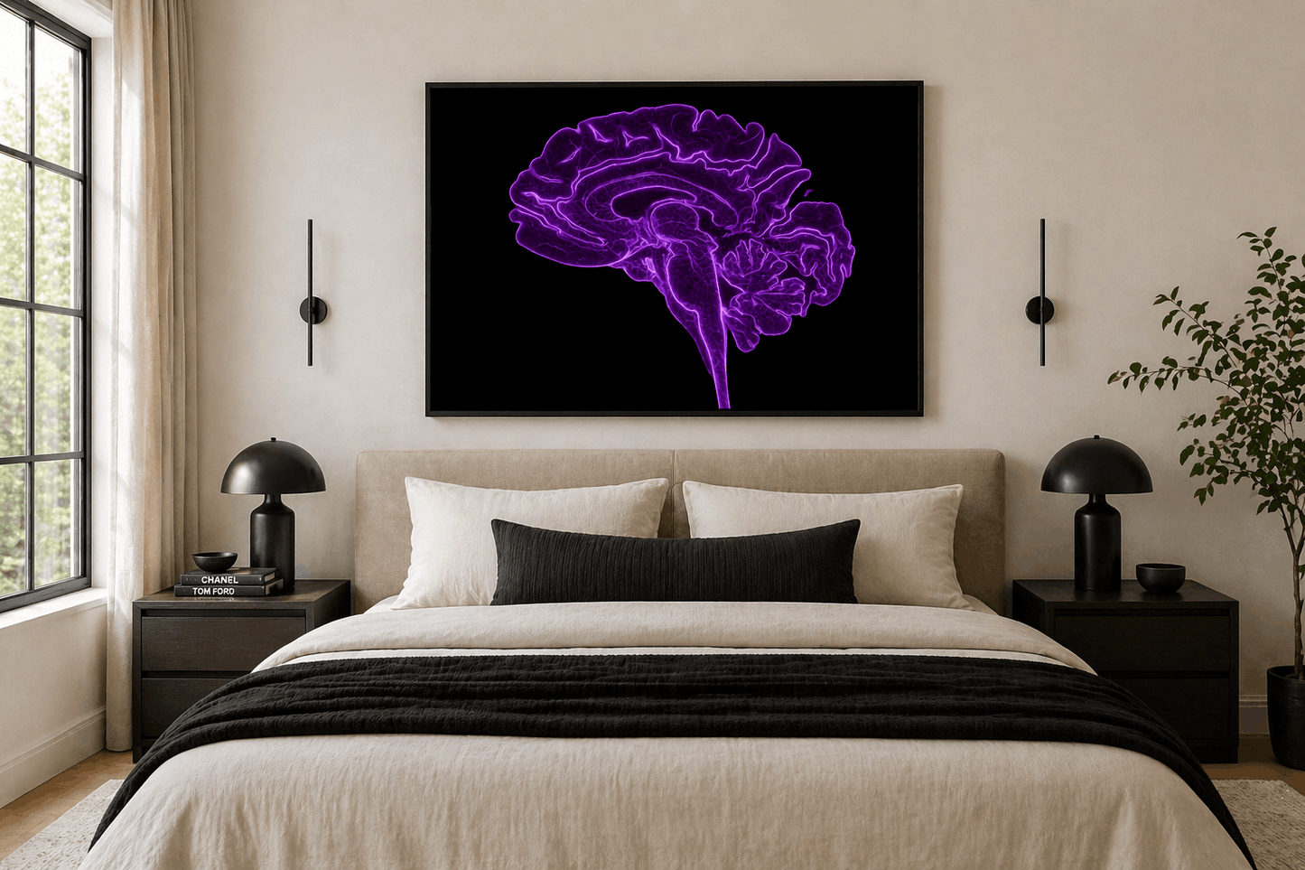 Neon Sagittal Brain Anatomy Art – Purple