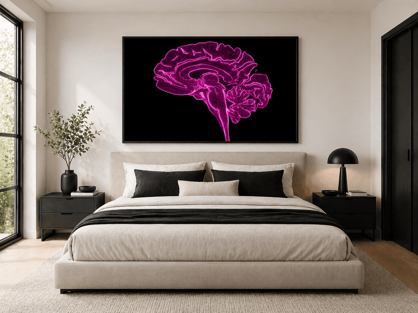 Neon Sagittal Brain Anatomy Art – Pink