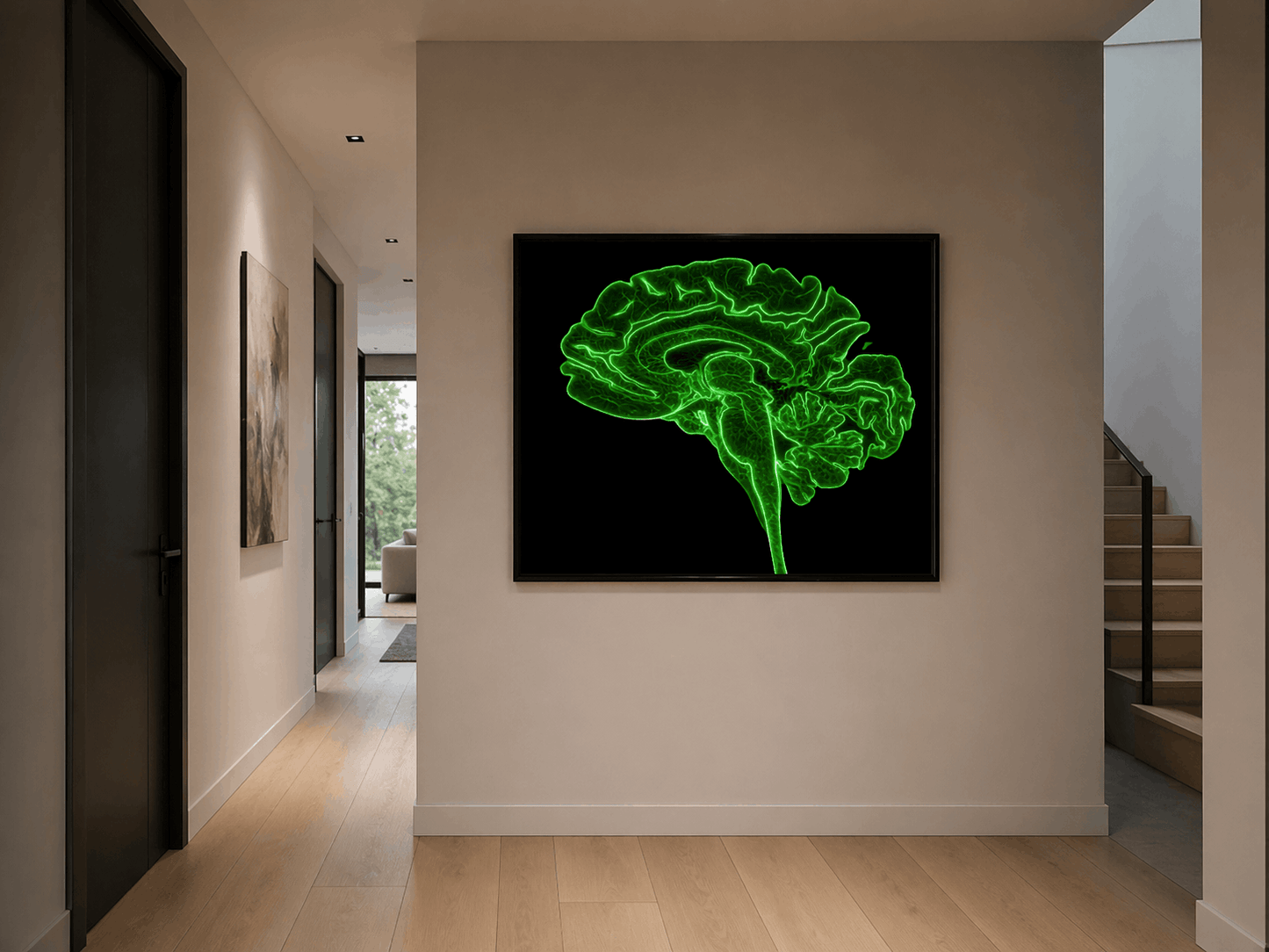 Neon Sagittal Brain Anatomy Art – Green