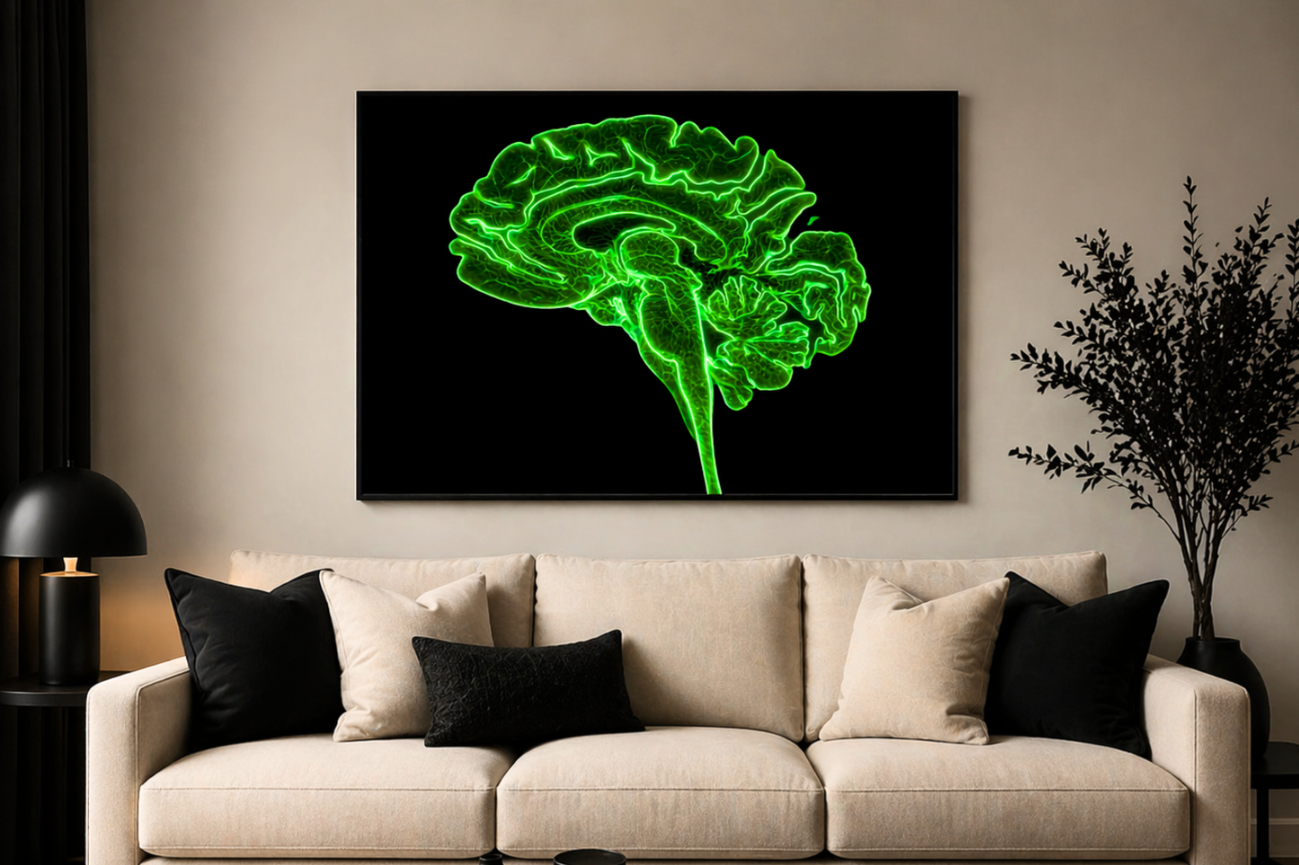 Neon Sagittal Brain Anatomy Art – Green