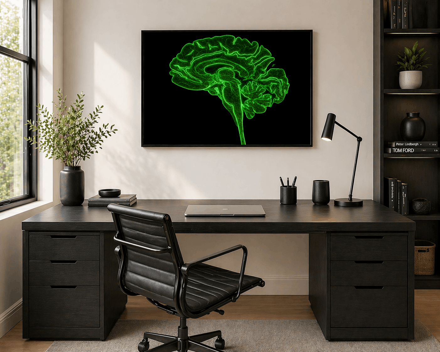 Neon Sagittal Brain Anatomy Art – Green