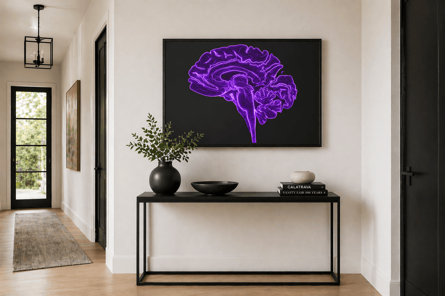 Neon Sagittal Brain Anatomy Art – Purple