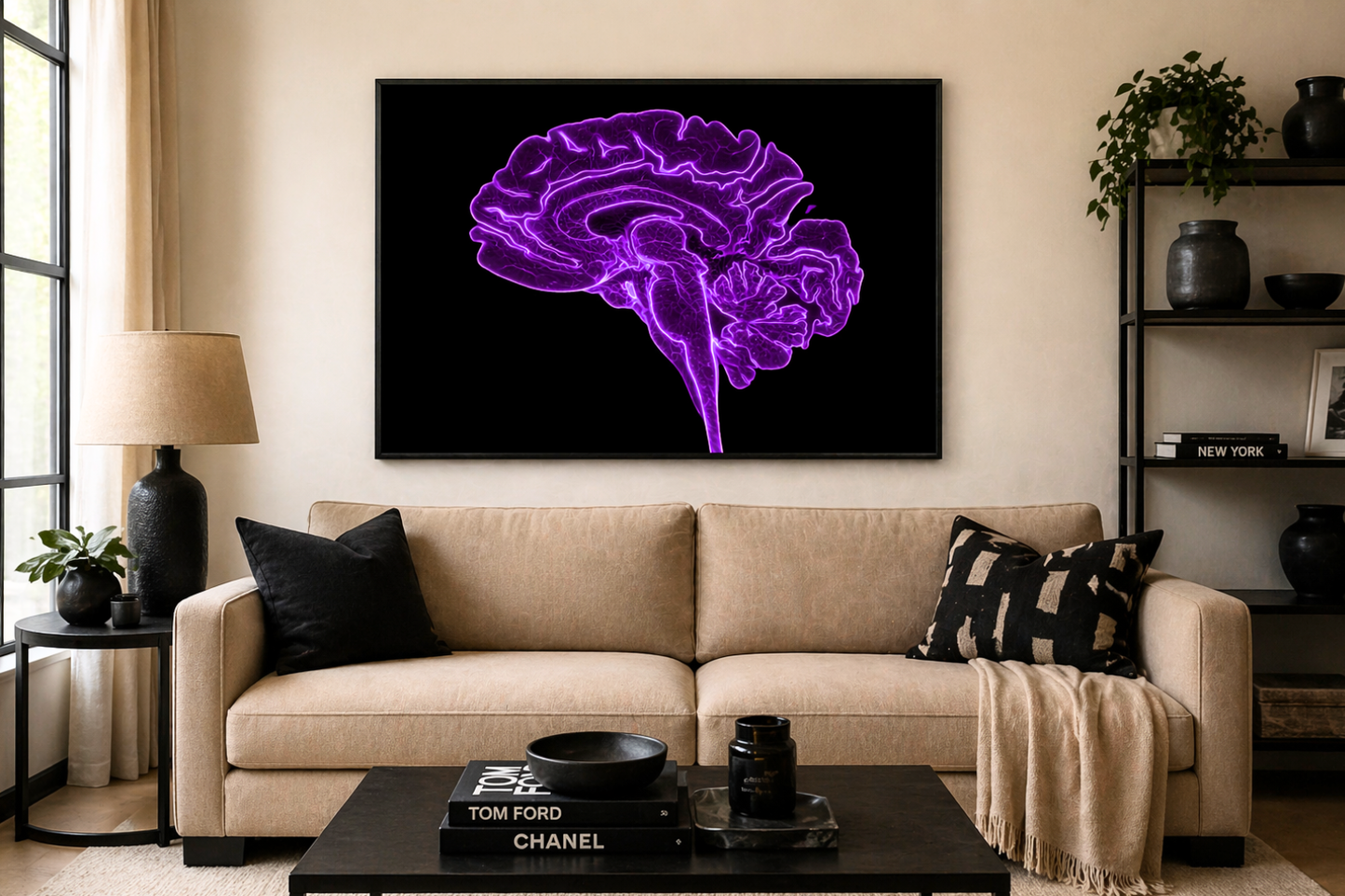 Neon Sagittal Brain Anatomy Art – Purple
