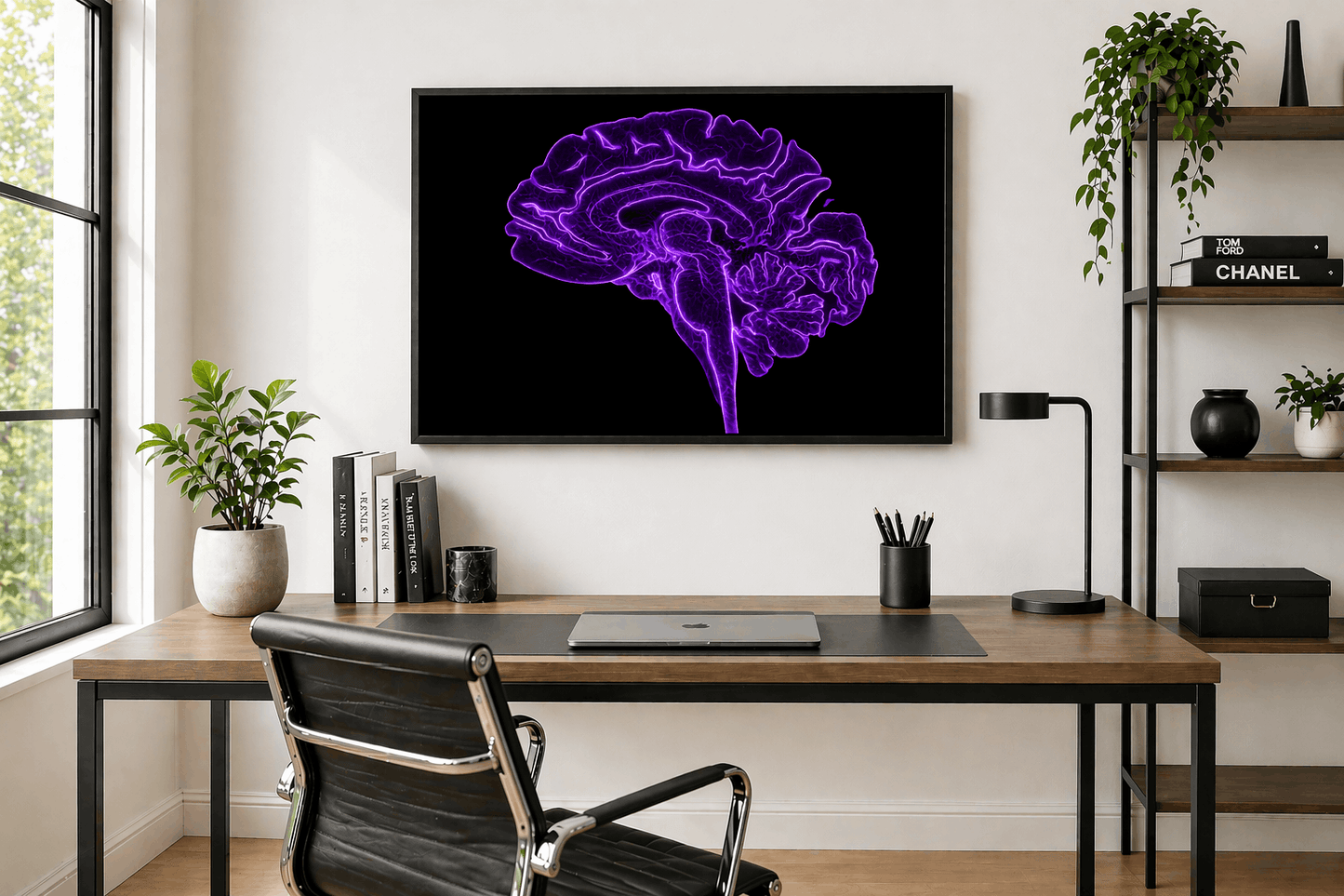 Neon Sagittal Brain Anatomy Art – Purple